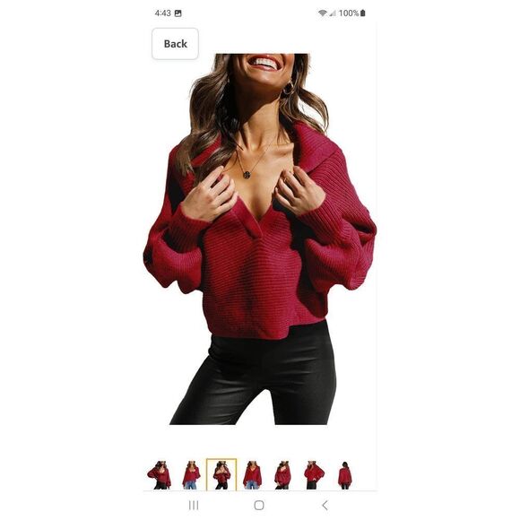 New XL Deerose Maroon VNeck Long Sleeve Crop Top Short Knit Sweater NWOT - Picture 3 of 11